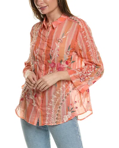 Johnny Was Harlow Raglan Poet Silk-blend Shirt In Orange