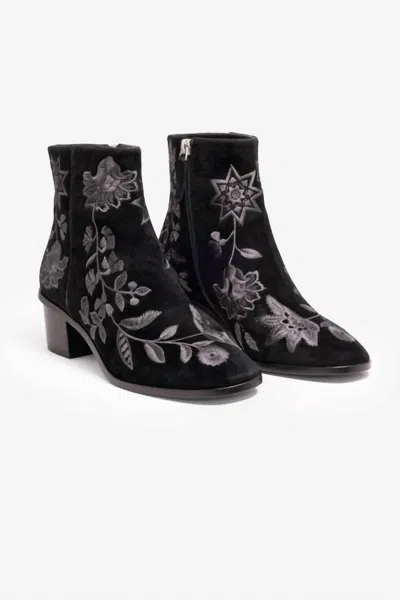 Johnny Was Chiara Embroidered Suede Bootie In Black