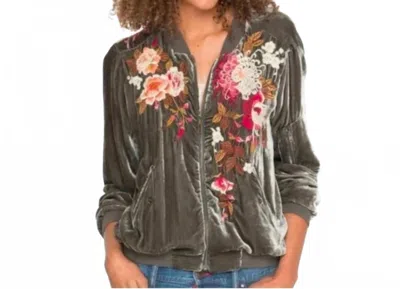 Johnny Was Chrys Velvet Bomber Jacket In Hunter Green In Multi