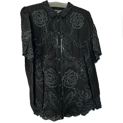 Pre-owned Johnny Was Chryssie Blouse Button Floral Black Embroidery Flower Shirt Top