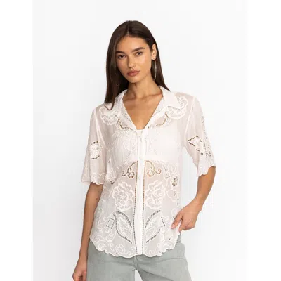Pre-owned Johnny Was Chryssie Blouse Button Floral White Embroidery Flower Shirt Top