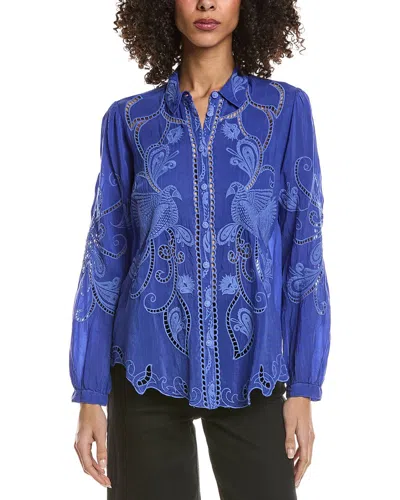 Johnny Was Chryssie Camp Shirt In Blue