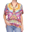 Johnny Was Cillia Geometric Floral-print Silk Blouse In Multi
