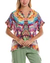 Johnny Was Cillia Geometric Floral-print Silk Blouse In Yellow