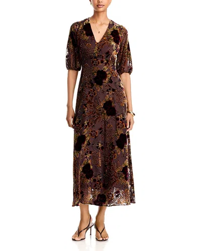 Johnny Was Cinco Flocked Burnout Maxi Dress In Brown