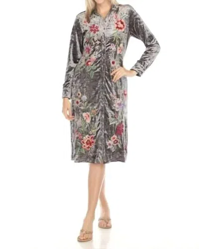 Johnny Was Colette Shirt Dress In Crushed Velvet Silver In Multi
