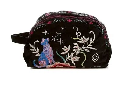 Johnny Was Colette Velvet Makeup Bag In Black