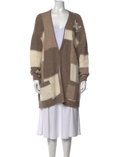 Pre-owned Johnny Was Colorblock Pattern Open Front Sweater In Neutrals