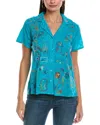 Johnny Was Andreia Copper Button Up Blouse In Lake Blue In Blue