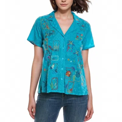 Johnny Was Cooper Embroidered Button Up Andreia In Lake Blue