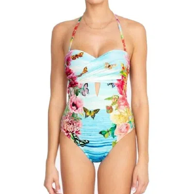 Johnny Was Costa Azul Cut Out One Piece Swimsuit In Blue Multi