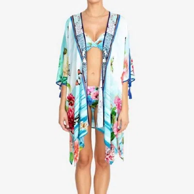 Johnny Was Costa Azul Short Kimono Cover Up In Multi In Blue