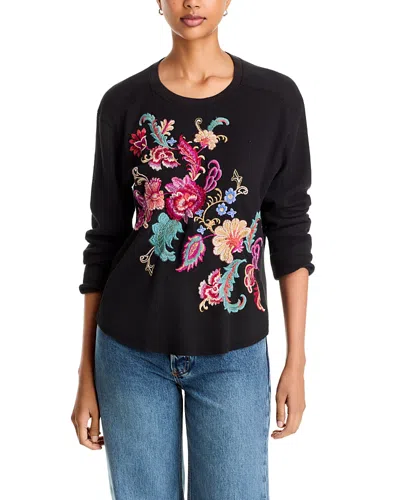 Johnny Was Cotton Waffle Knit Embroidered Top In Black