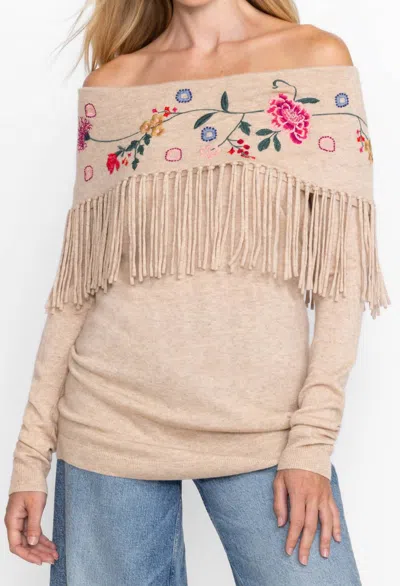 Johnny Was Cowl Neck Fringe Tunic Top In Ecru