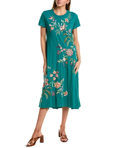 Johnny Was Crew Neck Swing Dress Julianna In Quetzal Green