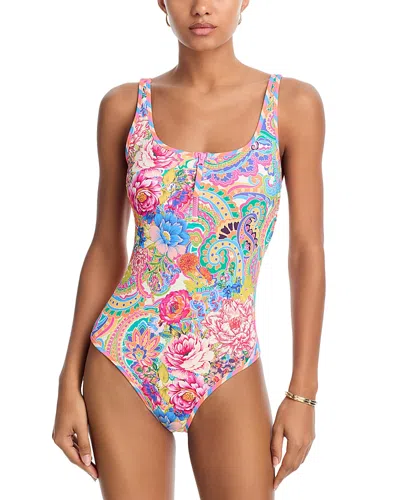 Johnny Was Crispire Zip Tank One Piece Swimsuit In Pink