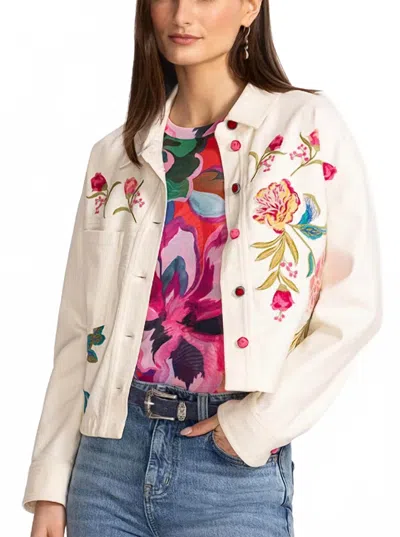 Johnny Was Crochet Cropped Denim Jacket In Beige In Multi