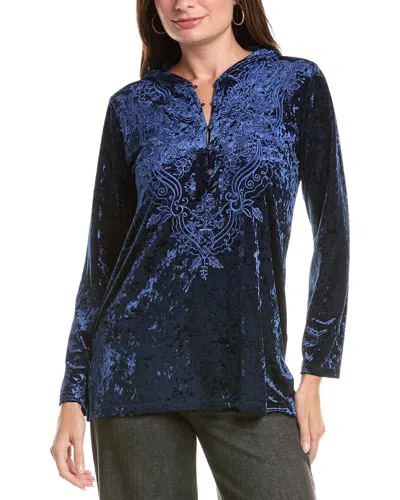 Johnny Was Crushed Velvet Pull-on Hoodie In Blue