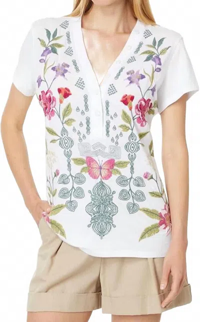 Johnny Was Dacie Button Neck Knit Tee In White