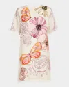 Johnny Was Daisee Fringed Floral-print Mini Dress In Neutral