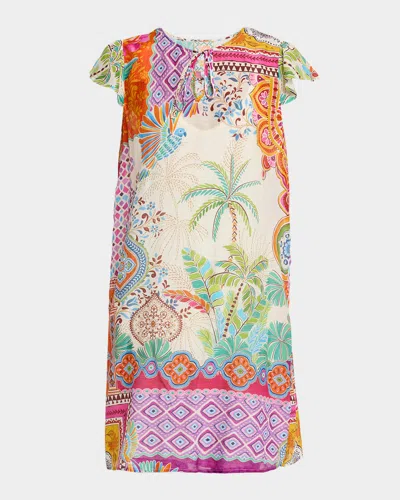 Johnny Was Daisy Botanical-print Shift Dress In Multi
