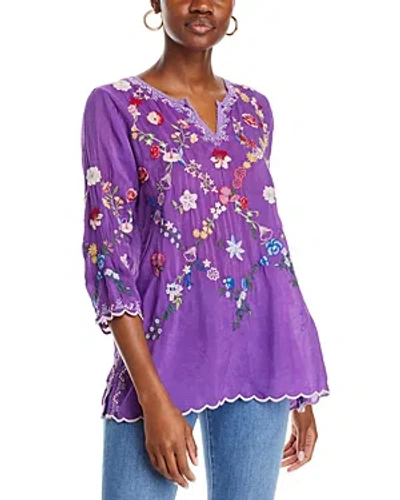 Johnny Was Daisy Petal Embroidered Scalloped Edge Top In Iris