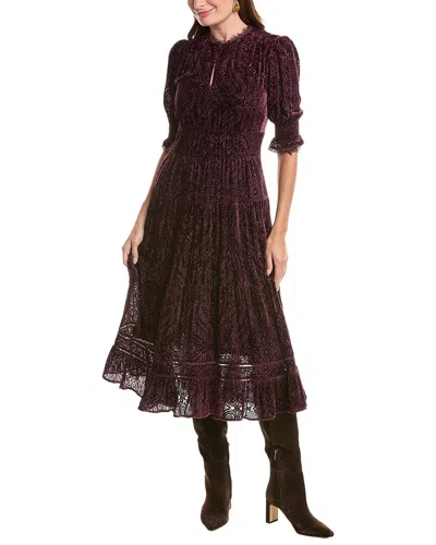 Johnny Was Daphne Silk-blend Tea-length Dress In Burgundy