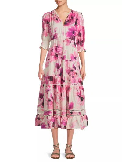 Johnny Was Daphne Tea Length Dress In Auroria In Multi