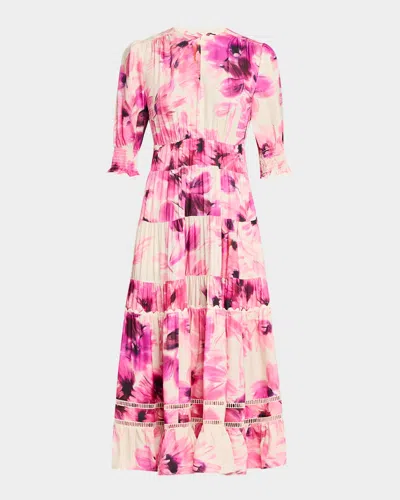Johnny Was Daphne Tiered Floral-print Midi Dress In Auroria