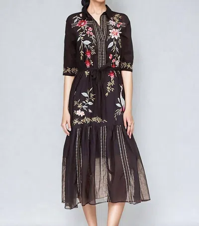 Johnny Was Darcey Henley Tiered Shirt Dress With Slip In Black Multi