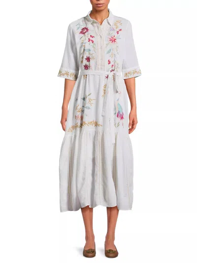 Johnny Was Darcey Henley Tiered Shirt Dress With Slip In Dahlia Stripe In Multi