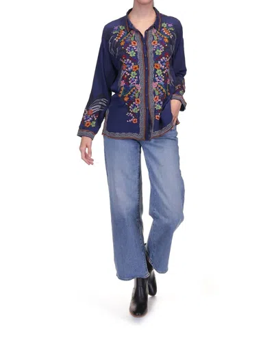 Johnny Was Dash Audrey Oversize Embroidered Blouse In Navy In Blue