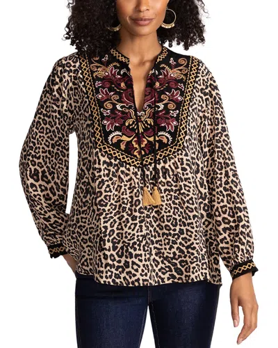 Johnny Was Deidre Silk Blouse In Brown