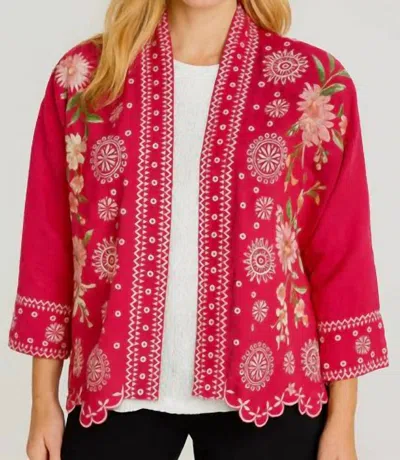 Johnny Was Della Linen Cropped Kimono In Jazzy In Red