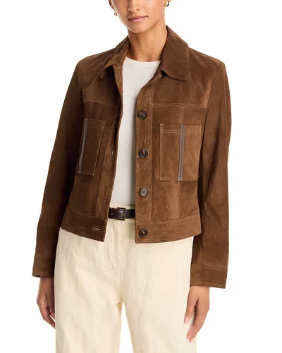 Johnny Was Diamond Laser Italian Suede Bomber Jacket In Brown
