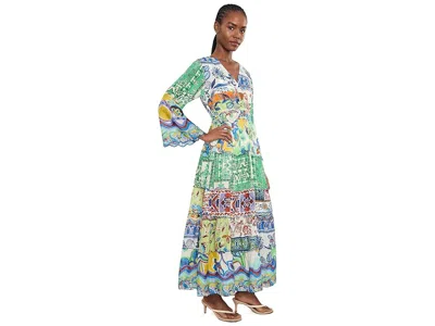 Johnny Was Tiered Patchwork-print Silk Maxi Dress In Multi