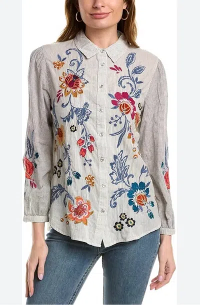 Johnny Was Didiana Long Sleeves Lisbon Shirt In Striped In Gray