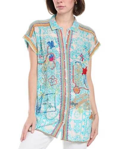 Johnny Was Dionne Button-down Silk Blouse In Blue