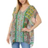 Johnny Was Diskana Womens V Neck Cap Sleeve Blouse In Green