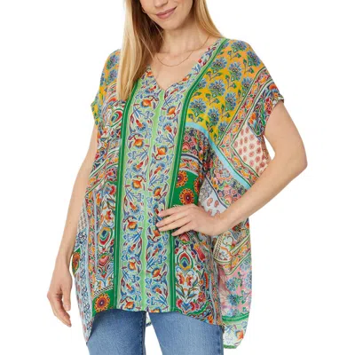Johnny Was Diskana Womens V Neck Cap Sleeve Blouse In Green