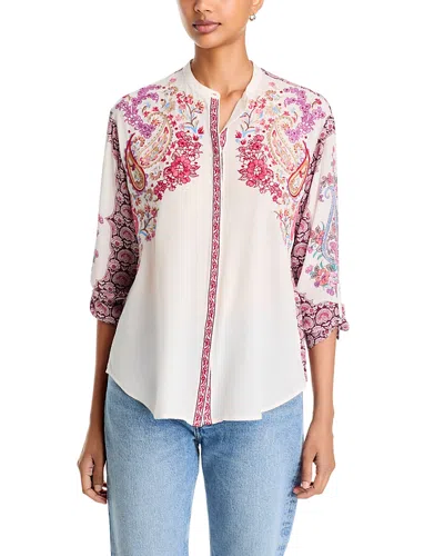 Johnny Was Dolores Silk Mandarin Collar Blouse In Neutral