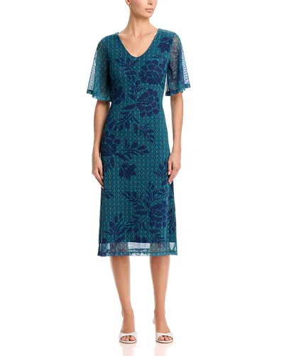 Johnny Was Double V Neck Mesh Midi Dress In Blue