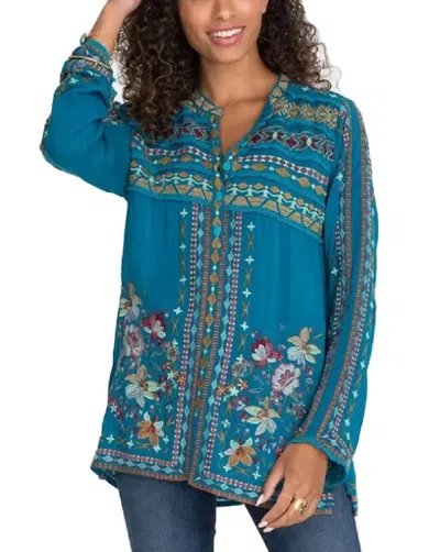 Pre-owned Johnny Was Dover Blouse For Women In Cerulean