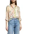 Johnny Was Downtown Seline Button Down Top In Multi In Beige