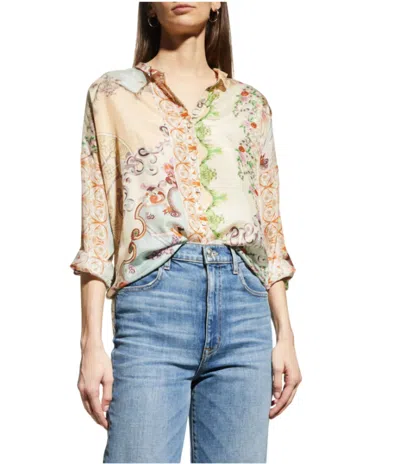 Pre-owned Johnny Was Downtown Seline Button Down Top In Multi In Yellow