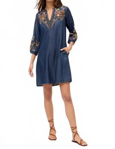 Johnny Was Durago Ruffle Field Dress In Denim Blue In Multi