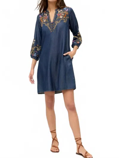 Johnny Was Durago Ruffle Field Dress In Denim Blue In Multi