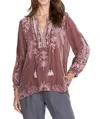 Johnny Was Dylan Double Tassel Peasant Blouse In Vintage Rose In Pink