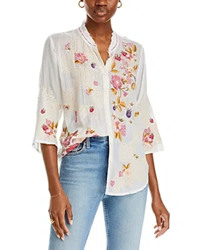 Johnny Was Dyllan Floral-embroidered Georgette Blouse In White