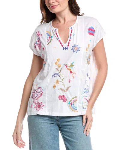 Johnny Was Easy Paneled V-neck T-shirt In White